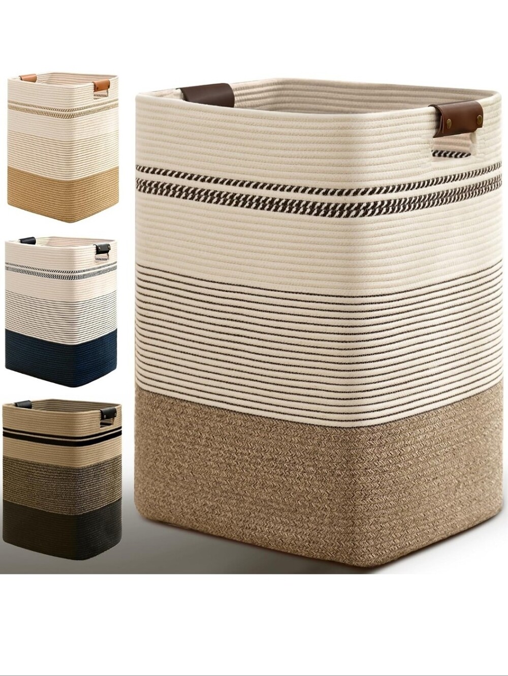 Laundry Hamper, 85L Tall Large Laundry Basket with Leather Handles